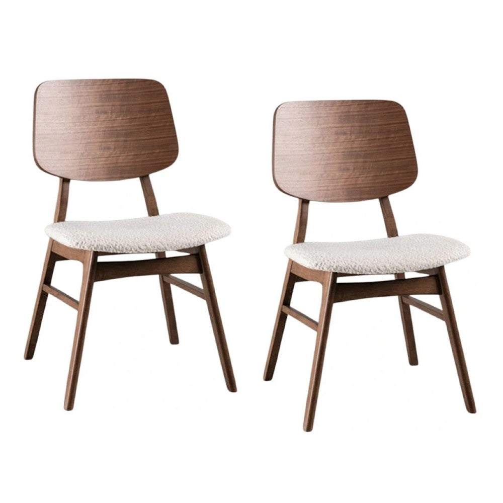 Narv Side Dining Chair Set of 2, Curved Panel Back, Walnut Brown Wood, Beige - BM339254