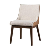 Iken Side Dining Chair Set of 2, Curved Panel Back, Walnut Brown Wood, Beige - BM339255
