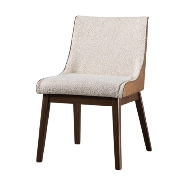 Iken Side Dining Chair Set of 2, Curved Panel Back, Walnut Brown Wood, Beige - BM339255