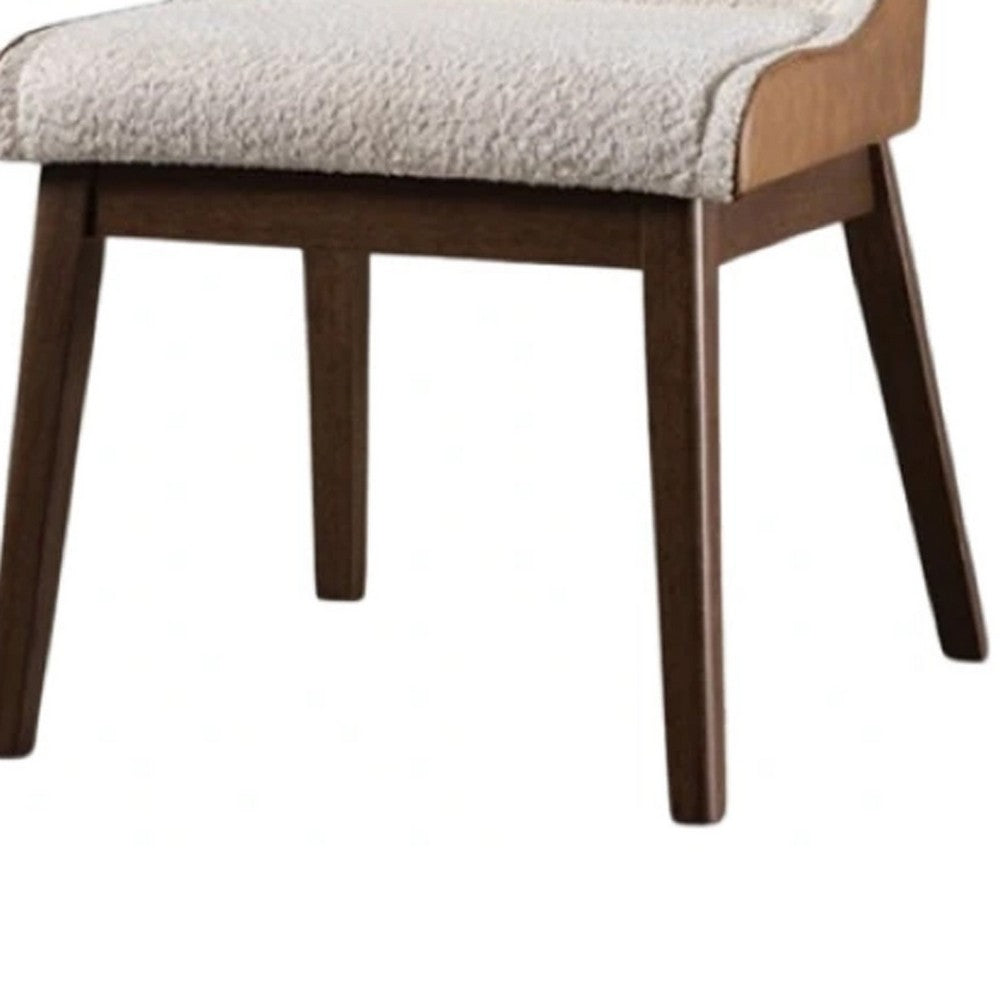 Iken Side Dining Chair Set of 2, Curved Panel Back, Walnut Brown Wood, Beige - BM339255