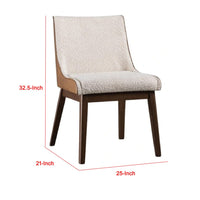 Iken Side Dining Chair Set of 2, Curved Panel Back, Walnut Brown Wood, Beige - BM339255