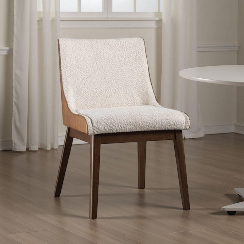 Iken Side Dining Chair Set of 2, Curved Panel Back, Walnut Brown Wood, Beige - BM339255
