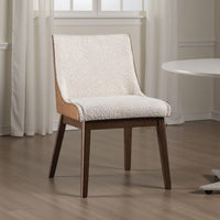 Iken Side Dining Chair Set of 2, Curved Panel Back, Walnut Brown Wood, Beige - BM339255