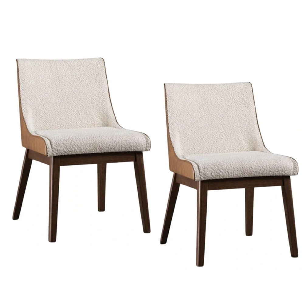 Iken Side Dining Chair Set of 2, Curved Panel Back, Walnut Brown Wood, Beige - BM339255