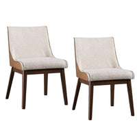Iken Side Dining Chair Set of 2, Curved Panel Back, Walnut Brown Wood, Beige - BM339255