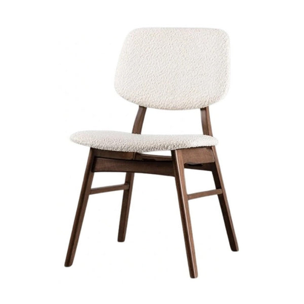 Lexy Side Dining Chair Set of 2, Angled Legs, Walnut Brown Solid Wood, Beige Boucle - BM339256