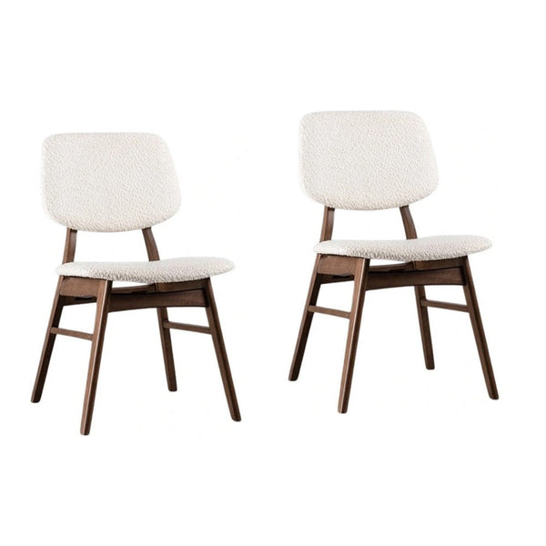 Lexy Side Dining Chair Set of 2, Angled Legs, Walnut Brown Solid Wood, Beige Boucle - BM339256