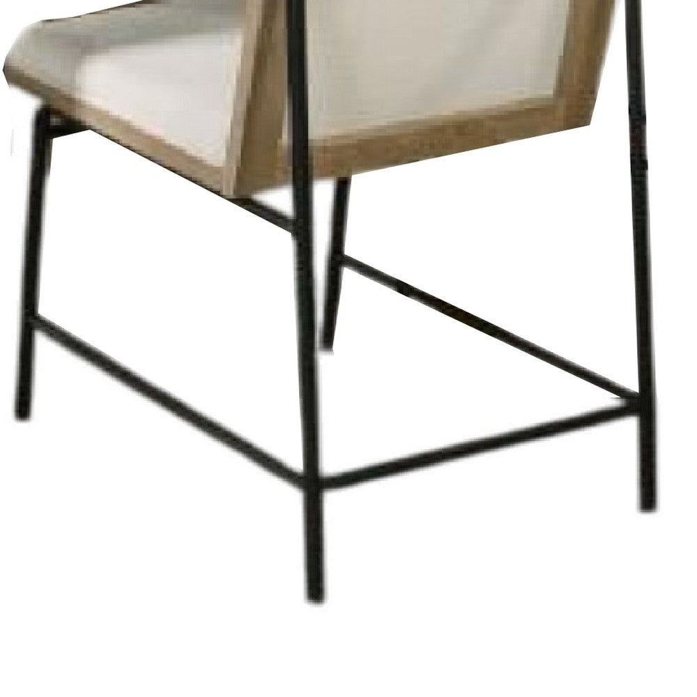 Edey Side Dining Chair Set of 2, Metal Legs, Oak Brown Rubberwood, Beige Polyester - BM339258