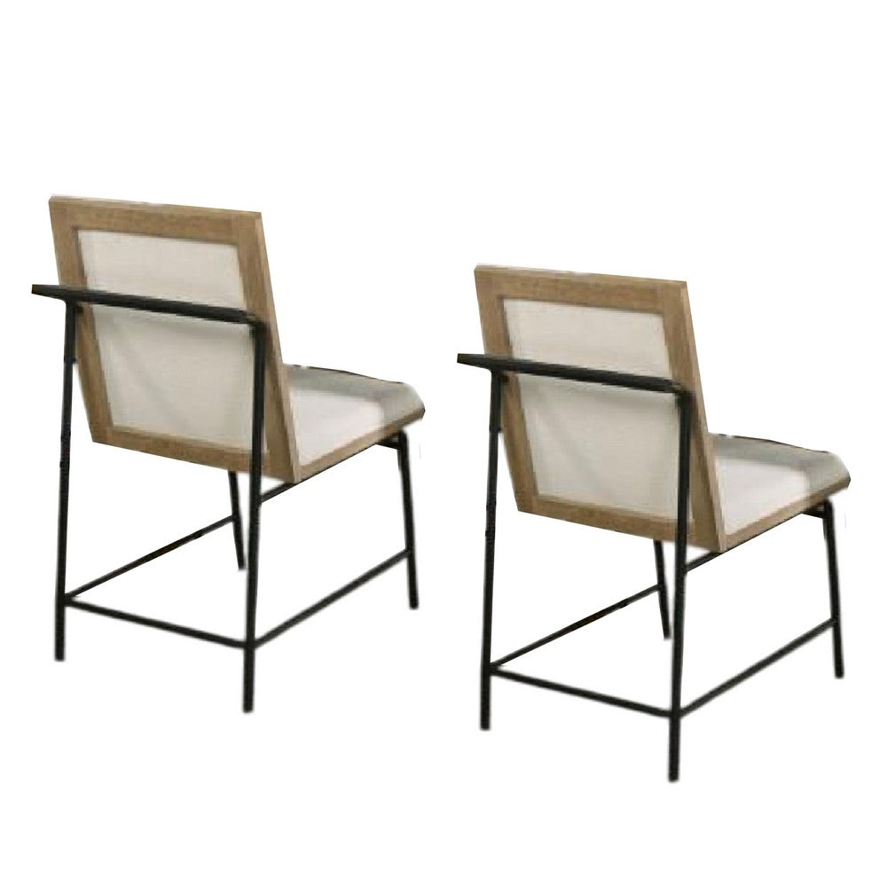 Edey Side Dining Chair Set of 2, Metal Legs, Oak Brown Rubberwood, Beige Polyester - BM339258