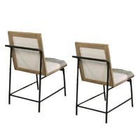 Edey Side Dining Chair Set of 2, Metal Legs, Oak Brown Rubberwood, Beige Polyester - BM339258