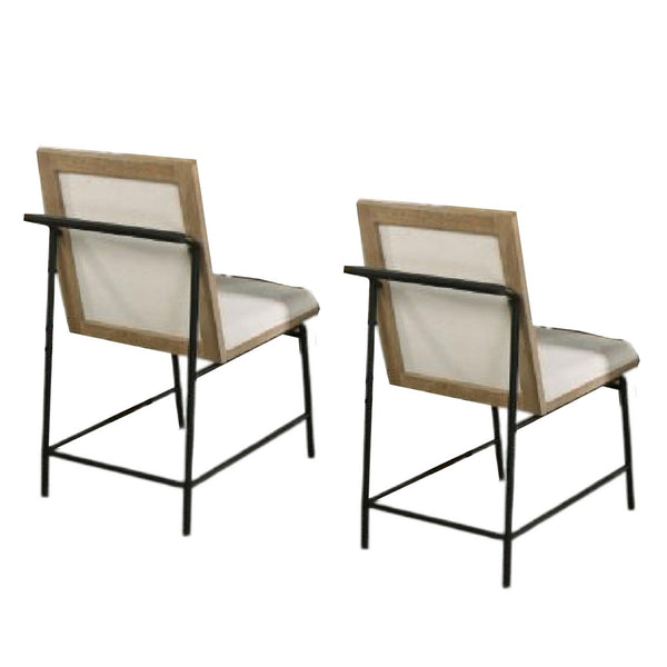 Edey Side Dining Chair Set of 2, Metal Legs, Oak Brown Rubberwood, Beige Polyester - BM339258