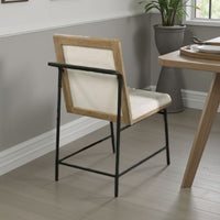 Edey Side Dining Chair Set of 2, Metal Legs, Oak Brown Rubberwood, Beige Polyester - BM339258