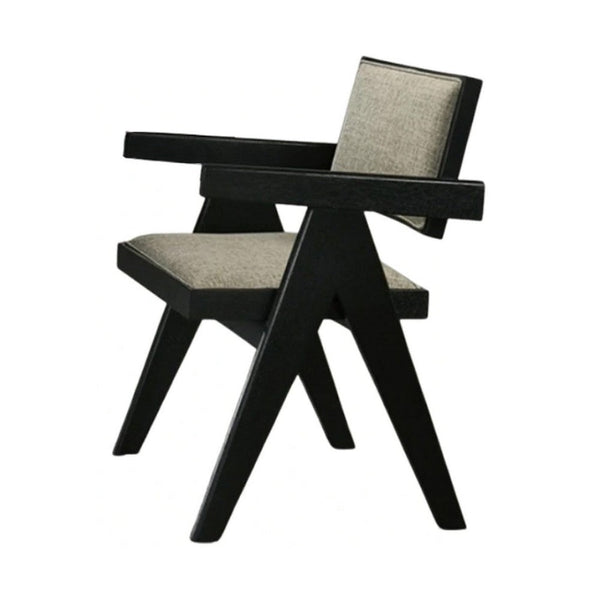 Toty Dining Armchair Set of 2, Curved Arms, Angled Rear Legs, Gray Fabric - BM339259