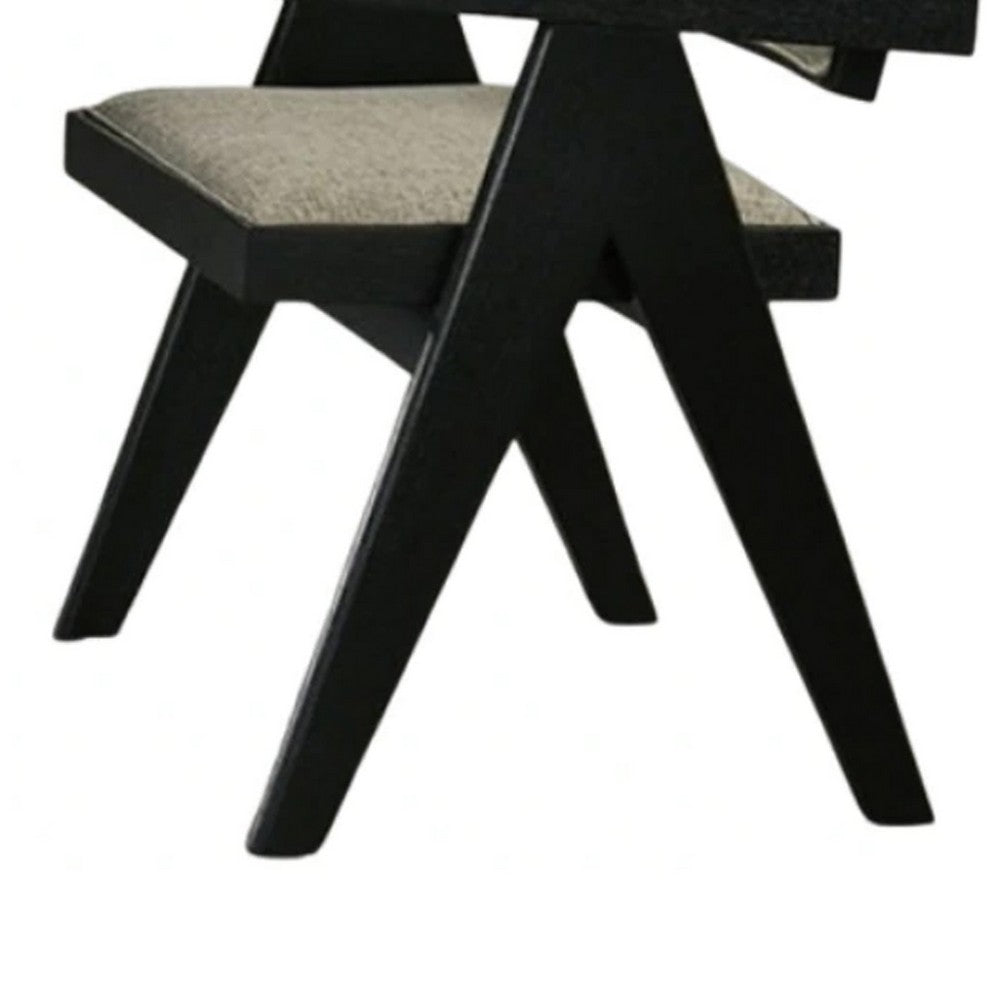 Toty Dining Armchair Set of 2, Curved Arms, Angled Rear Legs, Gray Fabric - BM339259