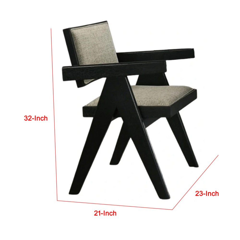 Toty Dining Armchair Set of 2, Curved Arms, Angled Rear Legs, Gray Fabric - BM339259