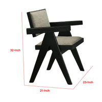 Toty Dining Armchair Set of 2, Curved Arms, Angled Rear Legs, Gray Fabric - BM339259