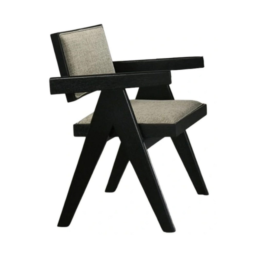 Toty Dining Armchair Set of 2, Curved Arms, Angled Rear Legs, Gray Fabric - BM339259