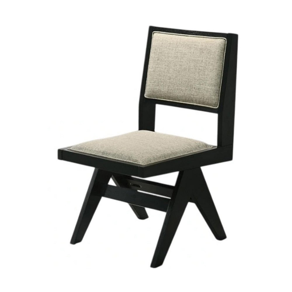 Toty Side Dining Chair Set of 2, Inverted Angled Legs, Black Wood, Gray Fabric - BM339260