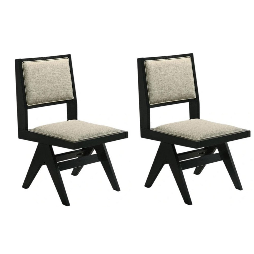 Toty Side Dining Chair Set of 2, Inverted Angled Legs, Black Wood, Gray Fabric - BM339260