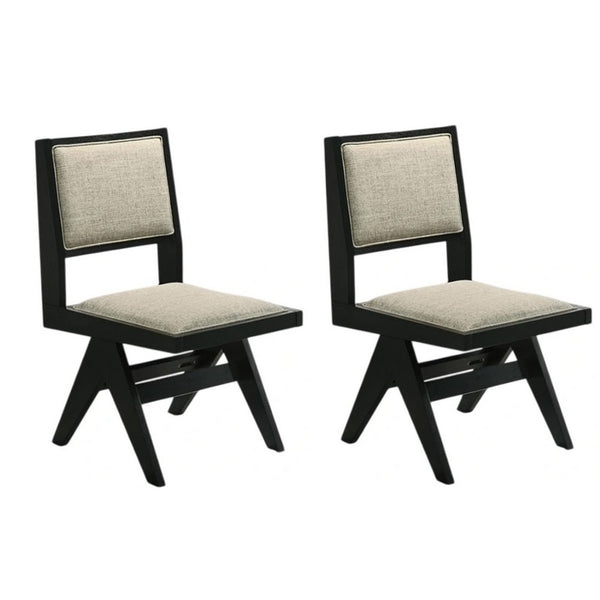 Toty Side Dining Chair Set of 2, Inverted Angled Legs, Black Wood, Gray Fabric - BM339260