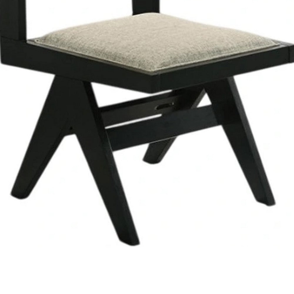 Toty Side Dining Chair Set of 2, Inverted Angled Legs, Black Wood, Gray Fabric - BM339260