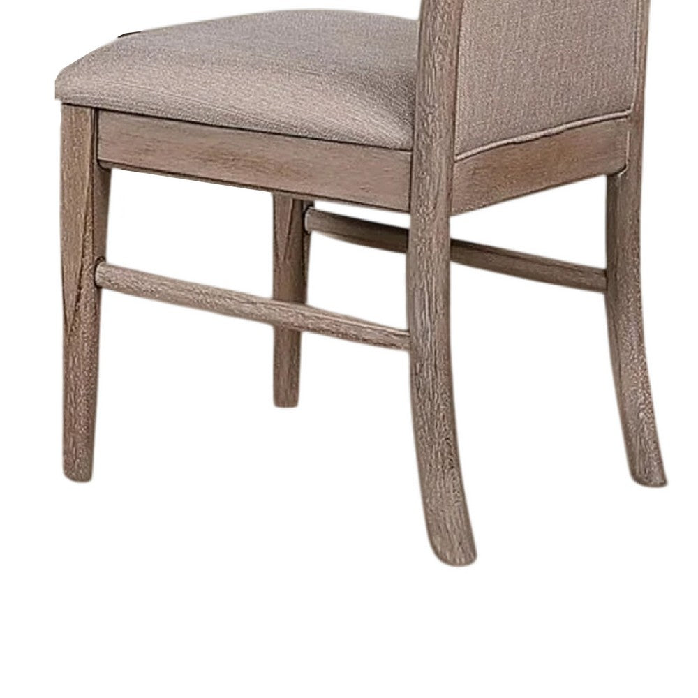 Elles Side Dining Chair Set of 2, Curved Backrest, Ash Wood, Beige Polyester - BM339262