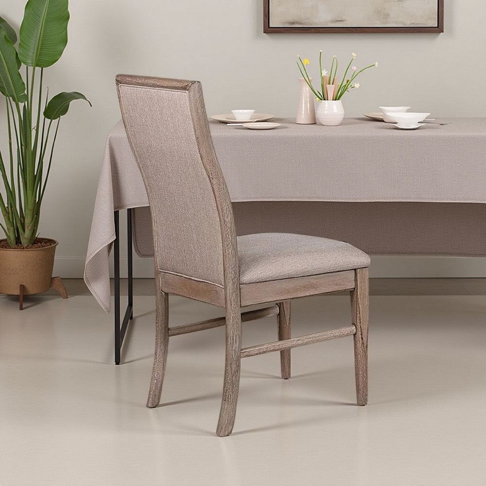 Elles Side Dining Chair Set of 2, Curved Backrest, Ash Wood, Beige Polyester - BM339262