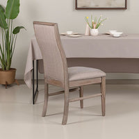 Elles Side Dining Chair Set of 2, Curved Backrest, Ash Wood, Beige Polyester - BM339262