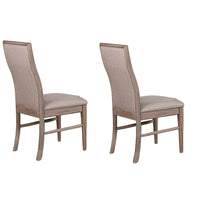 Elles Side Dining Chair Set of 2, Curved Backrest, Ash Wood, Beige Polyester - BM339262