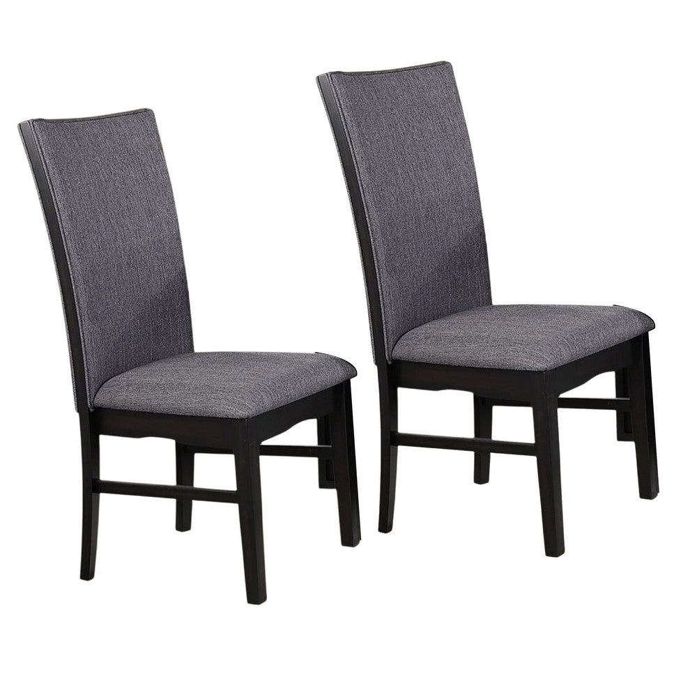Easin Side Dining Chair Set of 2, Gray Polyester Contoured Back, Black Rubberwood - BM339263