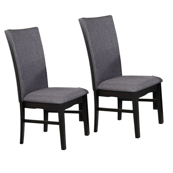 Easin Side Dining Chair Set of 2, Gray Polyester Contoured Back, Black Rubberwood - BM339263