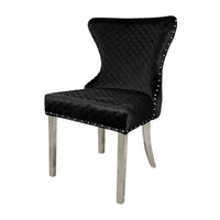 Anova Side Dining Chair Set of 2, Rivet Trim, Silver Stainless Steel, Black Fabric - BM339264