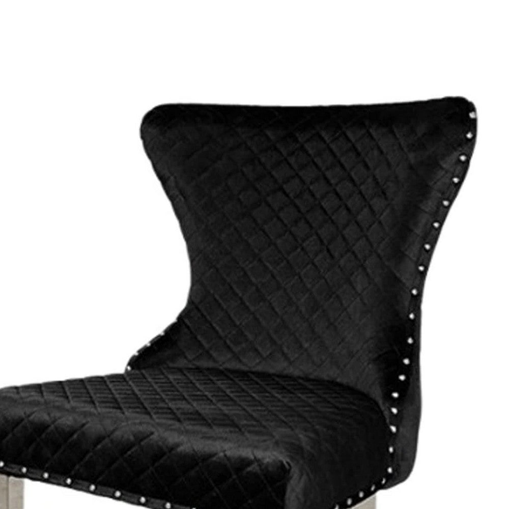 Anova Side Dining Chair Set of 2, Rivet Trim, Silver Stainless Steel, Black Fabric - BM339264