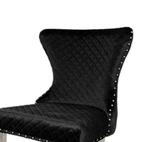 Anova Side Dining Chair Set of 2, Rivet Trim, Silver Stainless Steel, Black Fabric - BM339264