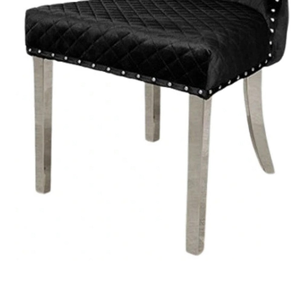 Anova Side Dining Chair Set of 2, Rivet Trim, Silver Stainless Steel, Black Fabric - BM339264