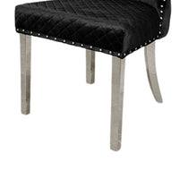 Anova Side Dining Chair Set of 2, Rivet Trim, Silver Stainless Steel, Black Fabric - BM339264