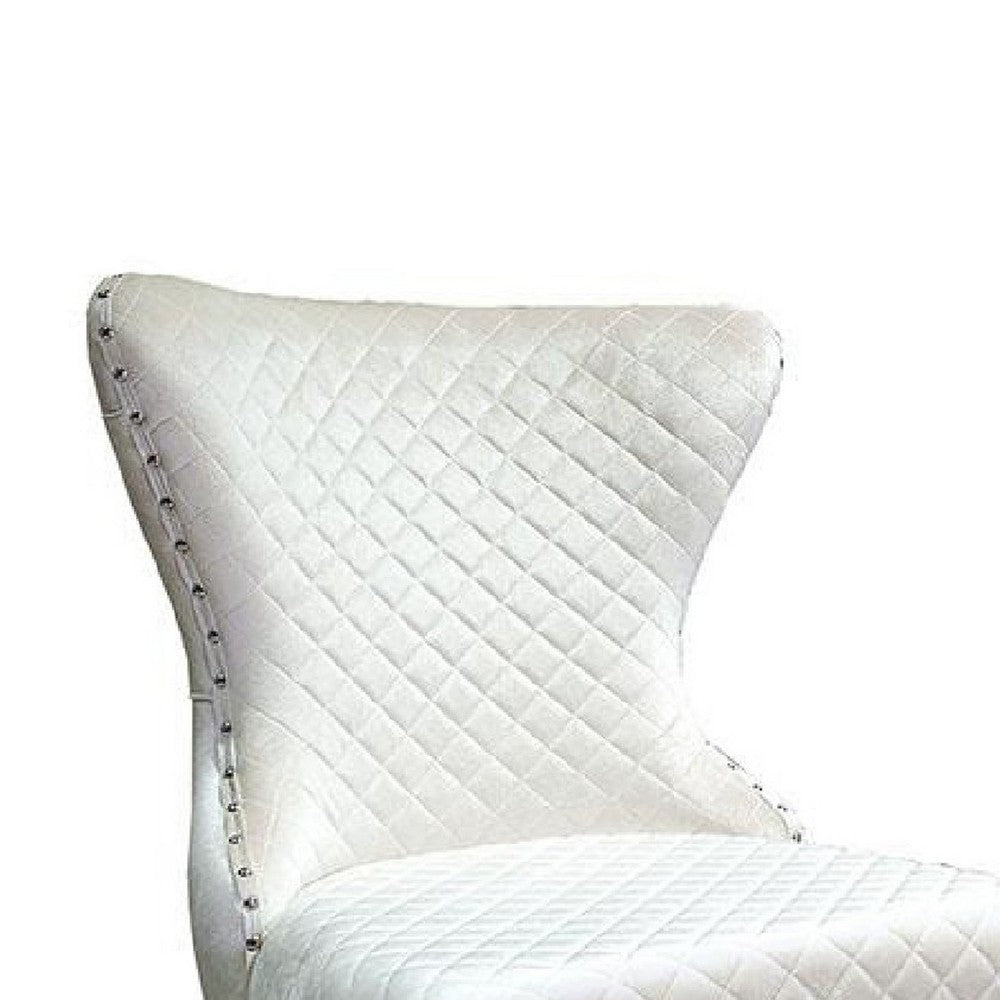 Anova Side Dining Chair Set of 2, Rivet Trim, Silver Stainless Steel, White Fabric - BM339265