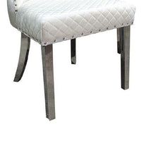 Anova Side Dining Chair Set of 2, Rivet Trim, Silver Stainless Steel, White Fabric - BM339265