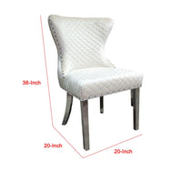 Anova Side Dining Chair Set of 2, Rivet Trim, Silver Stainless Steel, White Fabric - BM339265