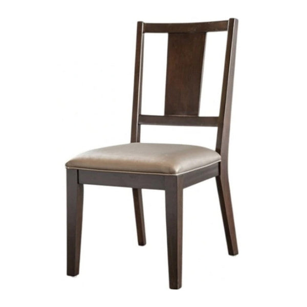Witzy Side Dining Chair Set of 2, Dark Brown Solid Poplar Wood, Gray - BM339268