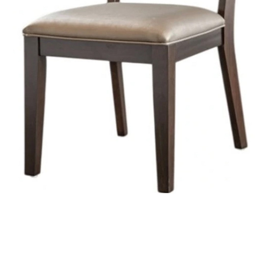 Witzy Side Dining Chair Set of 2, Dark Brown Solid Poplar Wood, Gray - BM339268