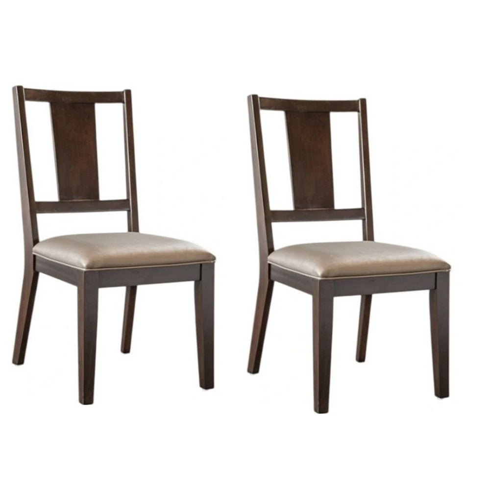 Witzy Side Dining Chair Set of 2, Dark Brown Solid Poplar Wood, Gray - BM339268