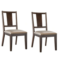 Witzy Side Dining Chair Set of 2, Dark Brown Solid Poplar Wood, Gray - BM339268