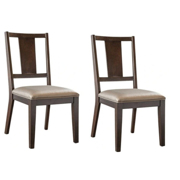 Witzy Side Dining Chair Set of 2, Dark Brown Solid Poplar Wood, Gray - BM339268