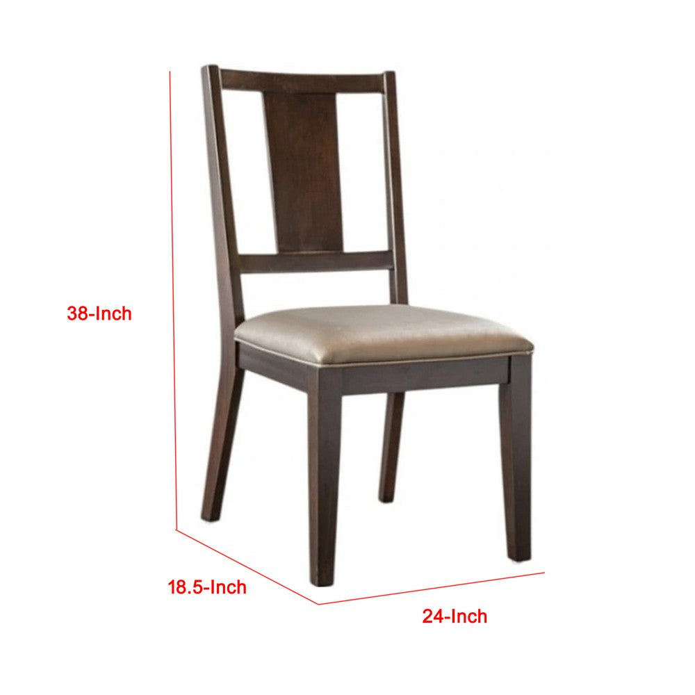Witzy Side Dining Chair Set of 2, Dark Brown Solid Poplar Wood, Gray - BM339268