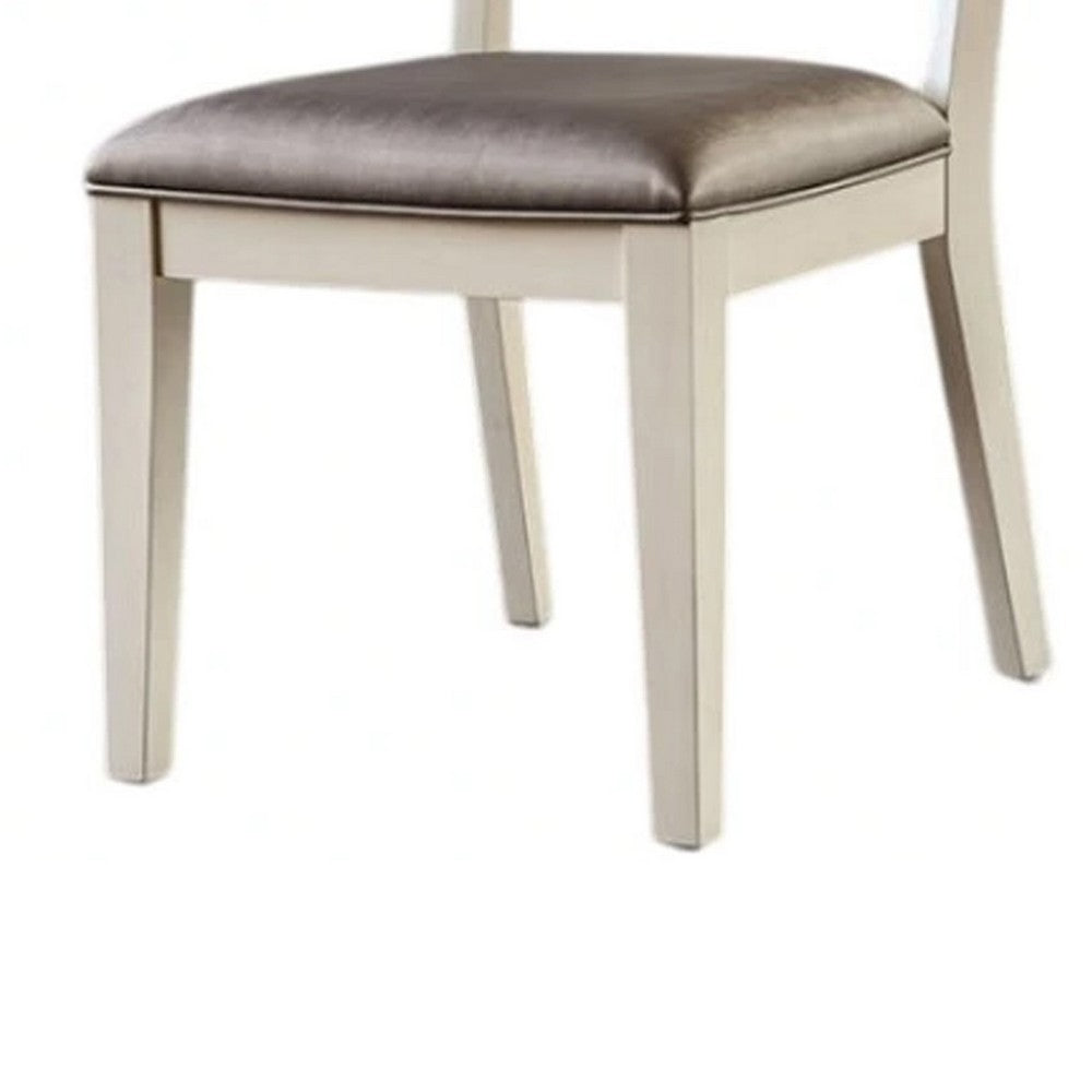 Witzy Side Dining Chair Set of 2, Faceted Panel Back, White Wood, Gray - BM339270