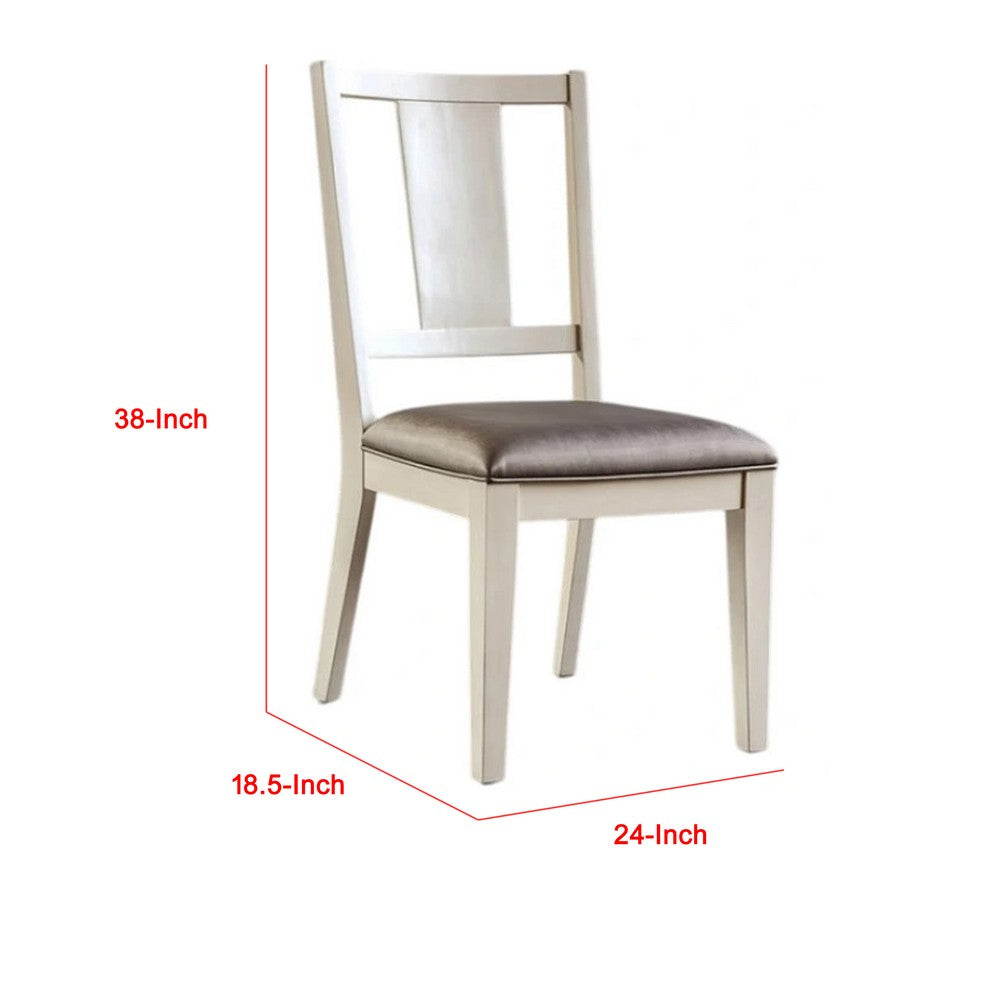 Witzy Side Dining Chair Set of 2, Faceted Panel Back, White Wood, Gray - BM339270