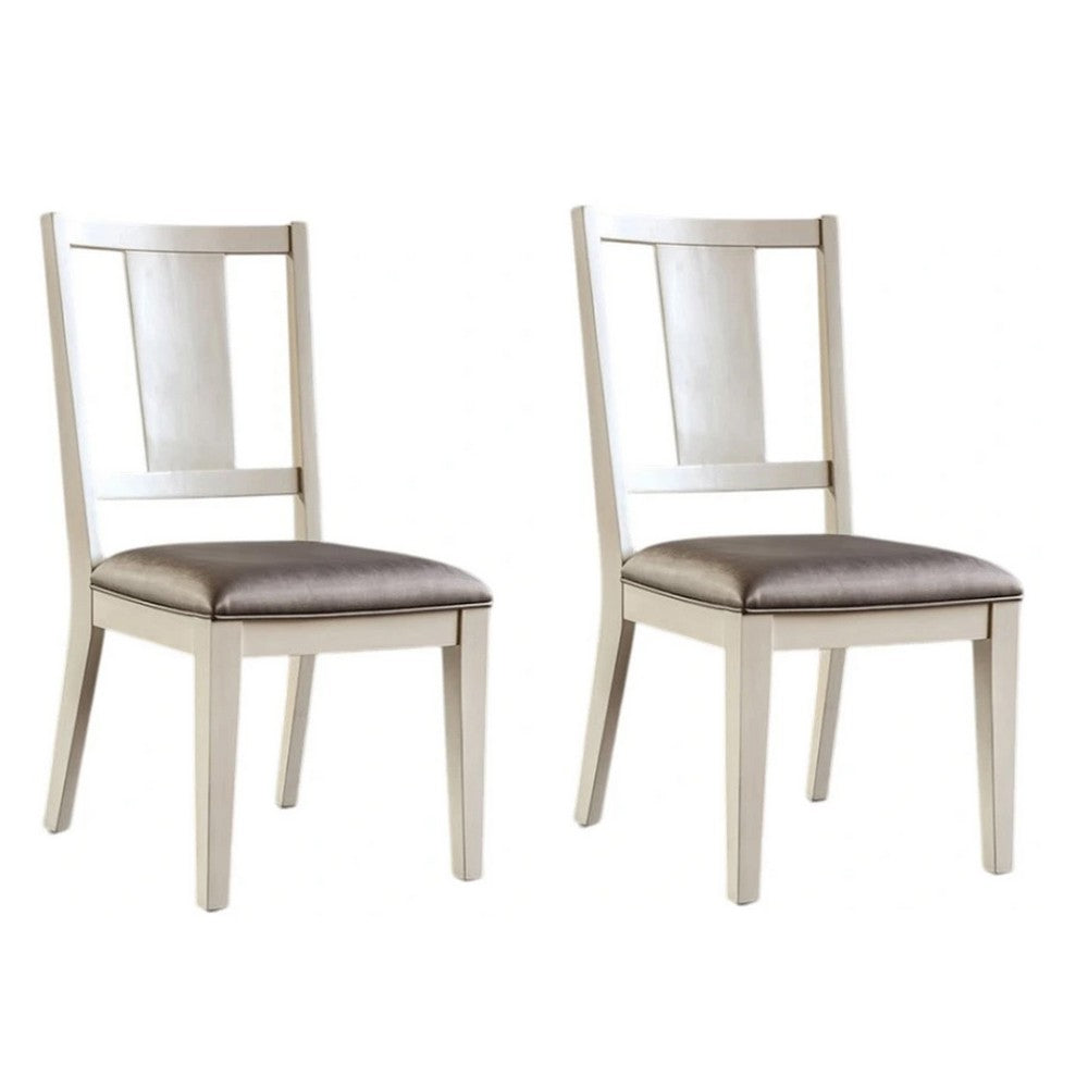 Witzy Side Dining Chair Set of 2, Faceted Panel Back, White Wood, Gray - BM339270