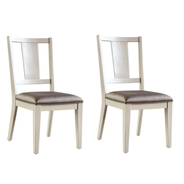 Witzy Side Dining Chair Set of 2, Faceted Panel Back, White Wood, Gray - BM339270