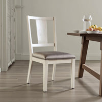 Witzy Side Dining Chair Set of 2, Faceted Panel Back, White Wood, Gray - BM339270